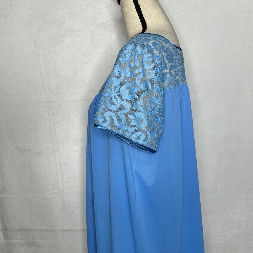Vanity Fair Vintage Nightgown Blue Silky Nylon Lace Top Gown Sz 38 (M) USA Vtg - Picture 6 of 10